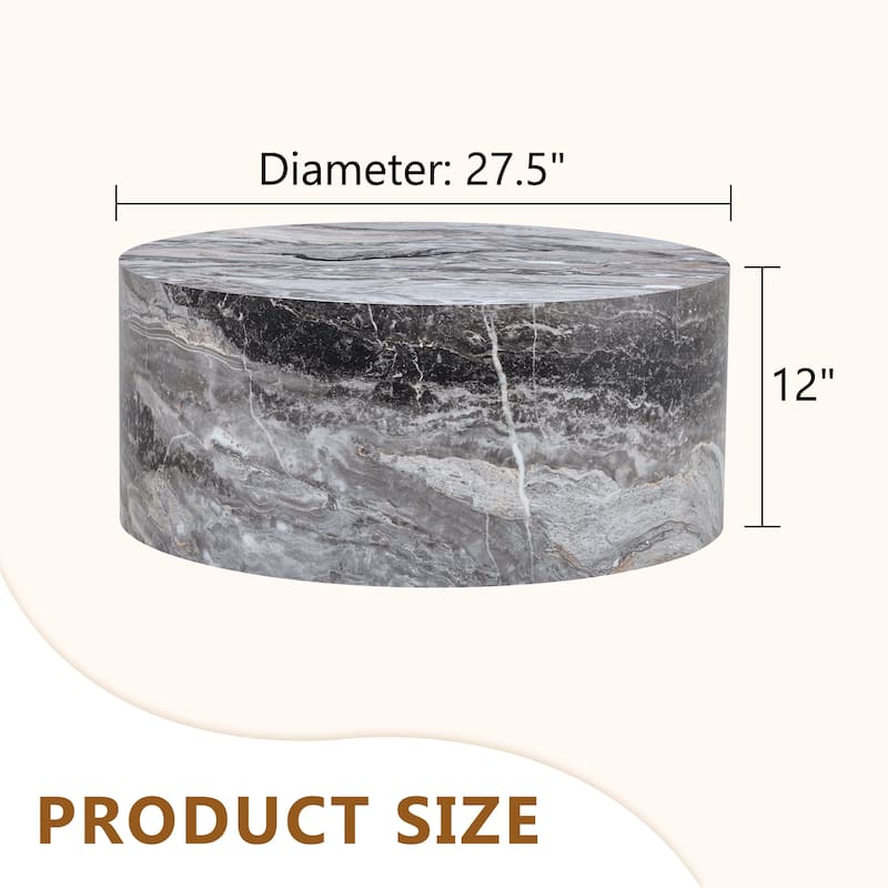 Round Sofa Table with Natural Marble Textured, Cylindrical Coffee Table Accent Table for Living Room