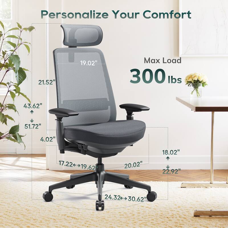 Ergonomic Office Chair, Mesh High Back, 4D Arms, Lumbar Support, Coral