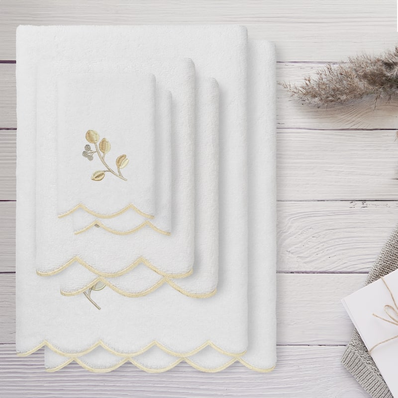 Authentic Hotel and Spa 100% Turkish Cotton WILD BRANCH Scallop Embellished Towel Collection