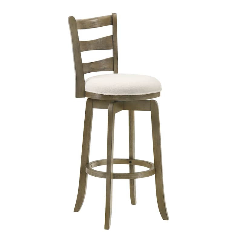 Melindra White Boucle Swivel Bar Stool, Upholstered Counter Stool with Solid Wood Legs