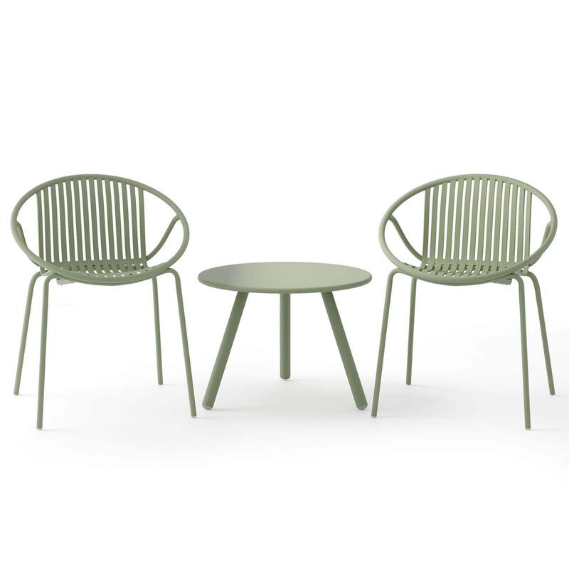 3 PCS Bistro Set All Weather PP Patio Conversation Set W/ Metal Frame - Green