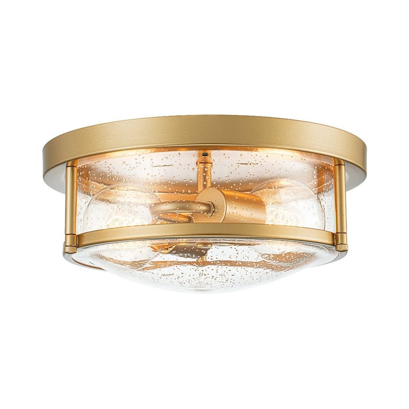 Farmhouse Black Round Seeded Glass Drum Semi Flush Ceiling Light -12in