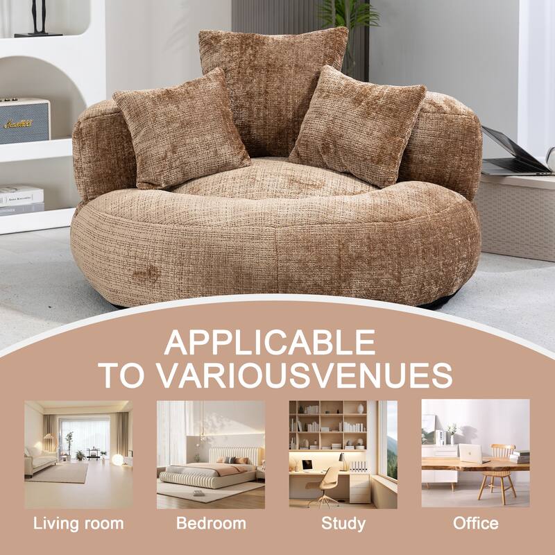 Chenille Upholstered Durable Comfort Lounger High Back Bean Bag Lazy Sofa With Three Pillows
