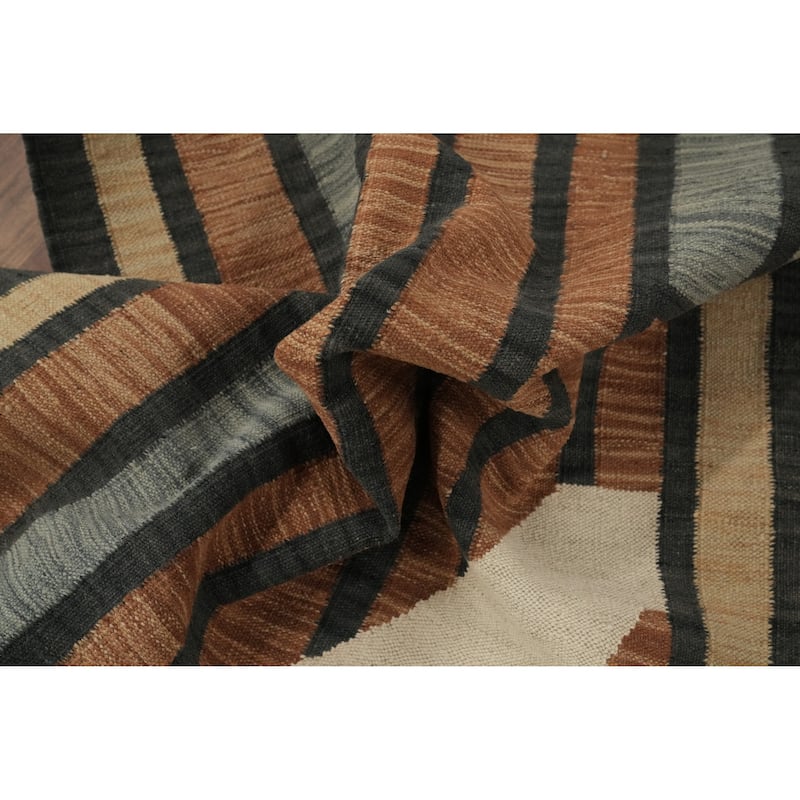 Hand Woven Oriental 100% Wool Carpet Southwestern Modern Greys & Charcoal Kilim Runner Rug - 11' 9'' X 2' 9''