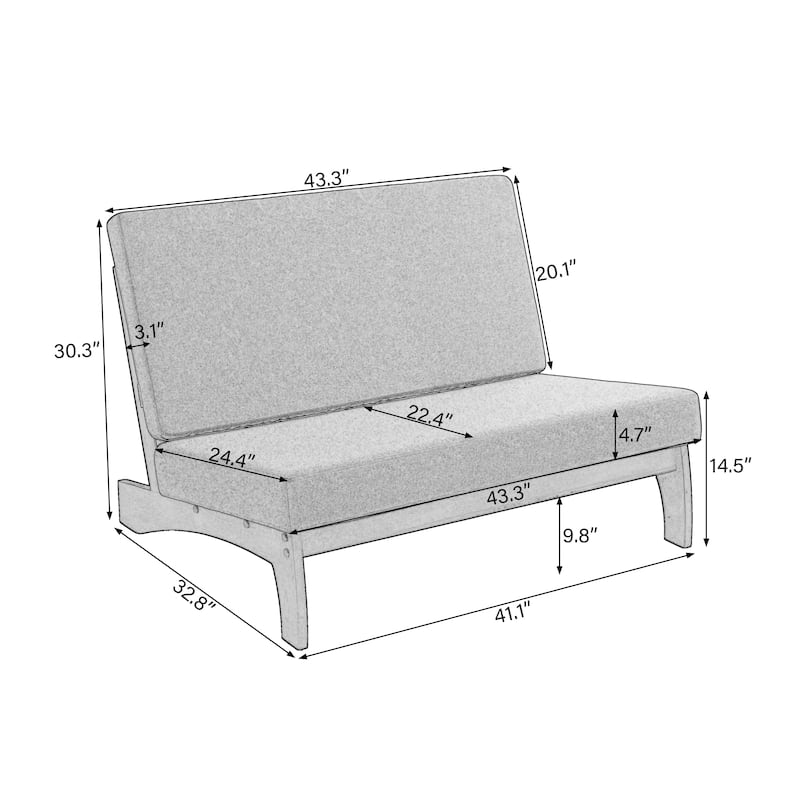 Outdoor 3-Piece Armless Lovesaet Sofa Conversation Set with Table