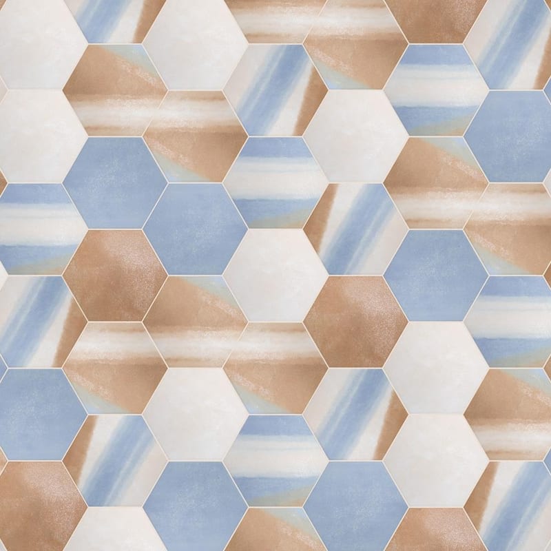 Merola Tile Zahara Hex Deco Mix 8-5/8" x 9-7/8" Porcelain Floor and Wall Tile