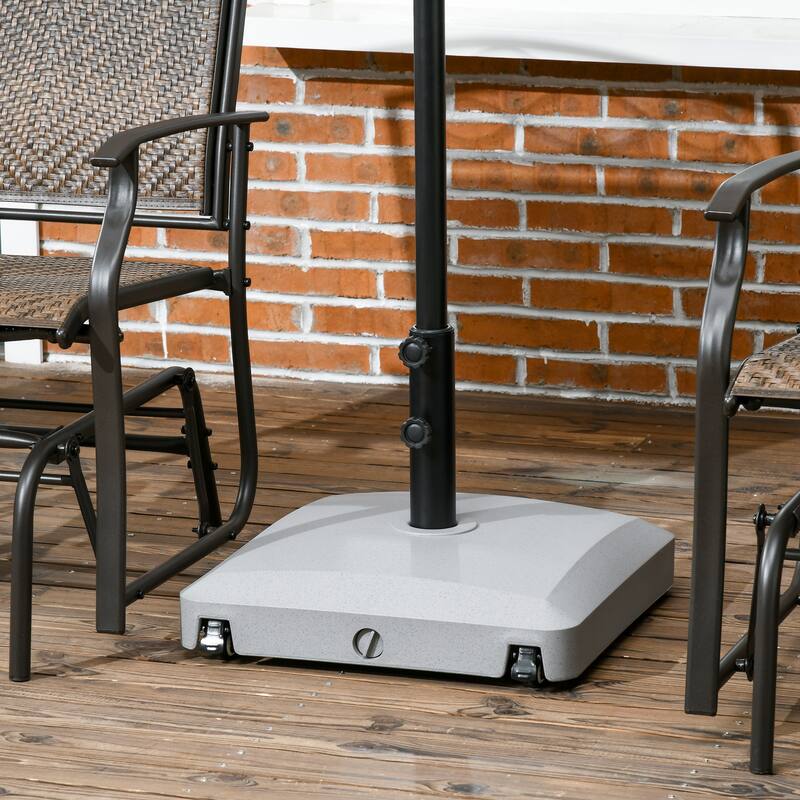 Outsunny Patio Umbrella Base with Wheels, 53lbs Water or 66lbs Sand Filled, Heavy Duty Outdoor Umbrella Stand Holder - Light Gray