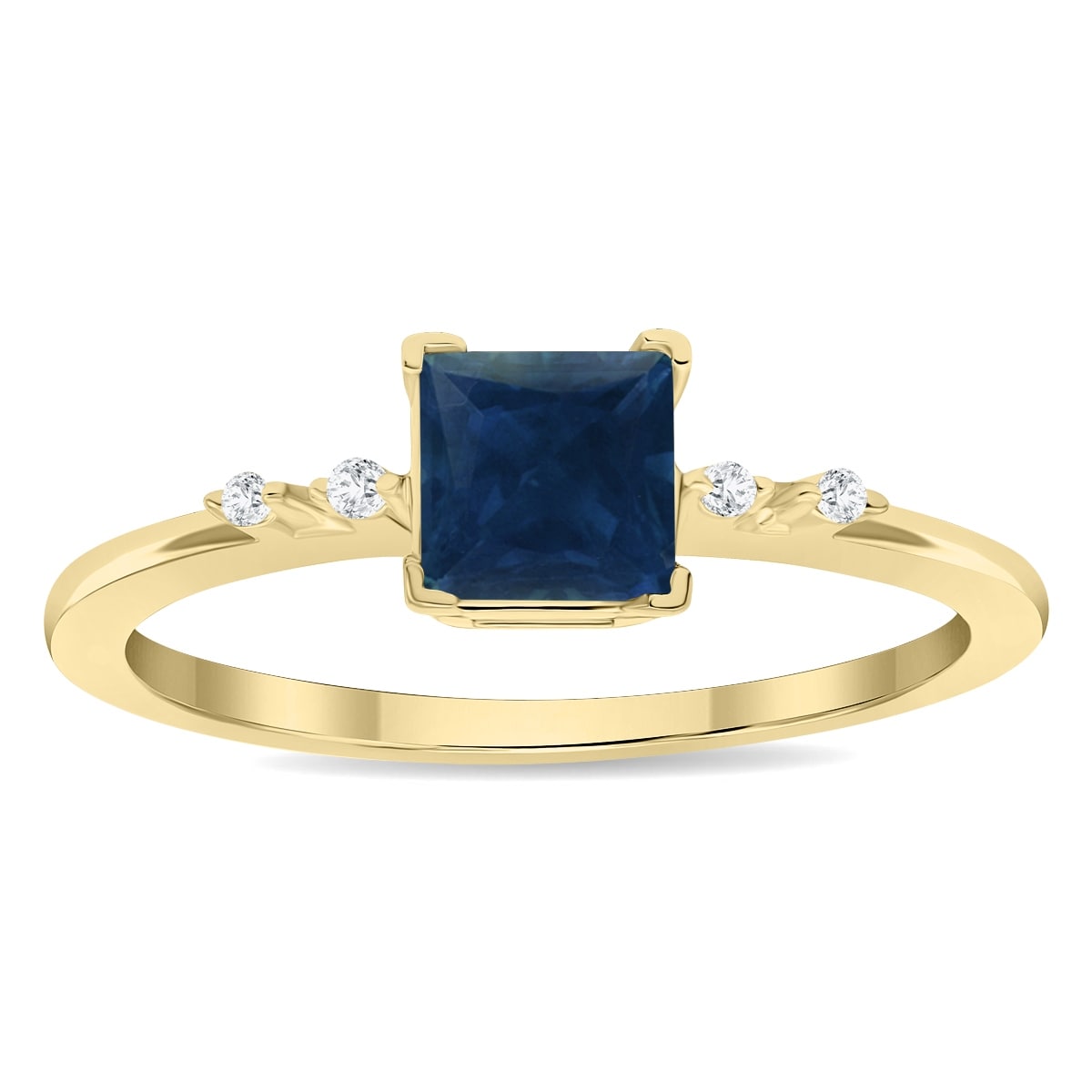 Marquee Women's Square Shaped Sapphire and Diamond Sparkle Ring in 10K Yellow Gold