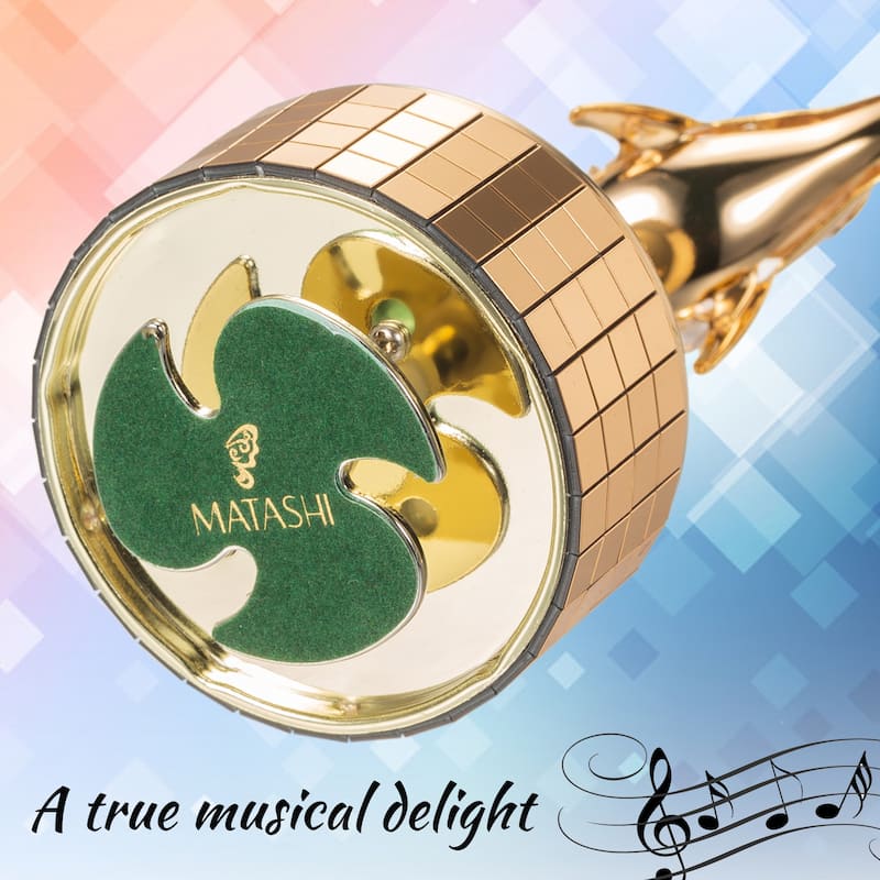 Matashi Decorative Tabletop Showpiece 24K Gold Plated Music Box plays -" You Are my Sunshine" w Dolphin Figurine