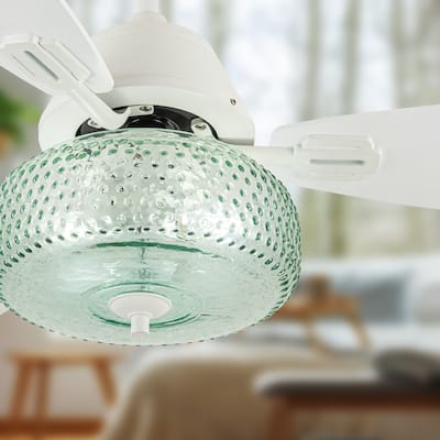 Lottie River of Goods 3-blade 42-inch Modern Indoor Ceiling Fan with Green Hand-Blown Glass Shade and Remote Control