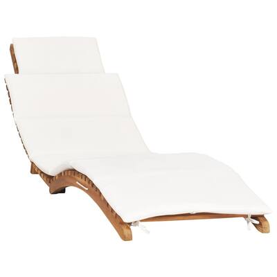 Folding Sun Lounger, Solid Wooden Sun Lounger W/ Cushion for Garden
