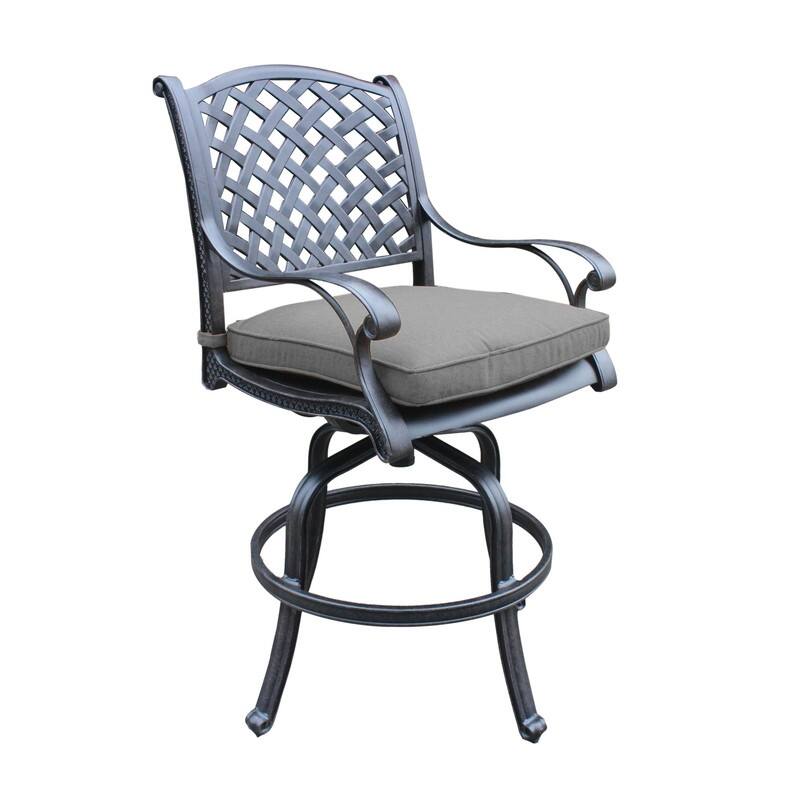 Cast Aluminum Counter Stool With Cushion, Set of 2 - Dark Lava Bronze/Sunbrella Cast Slate