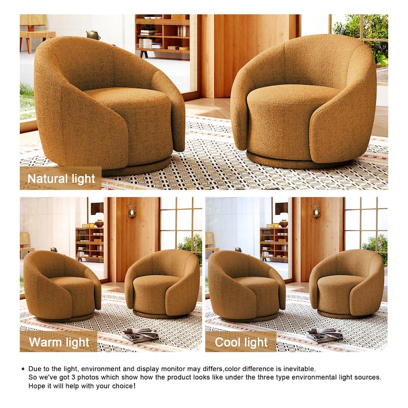 Boucle Barrel Chair Upholstered 360°Swivel Armchair Set of 2