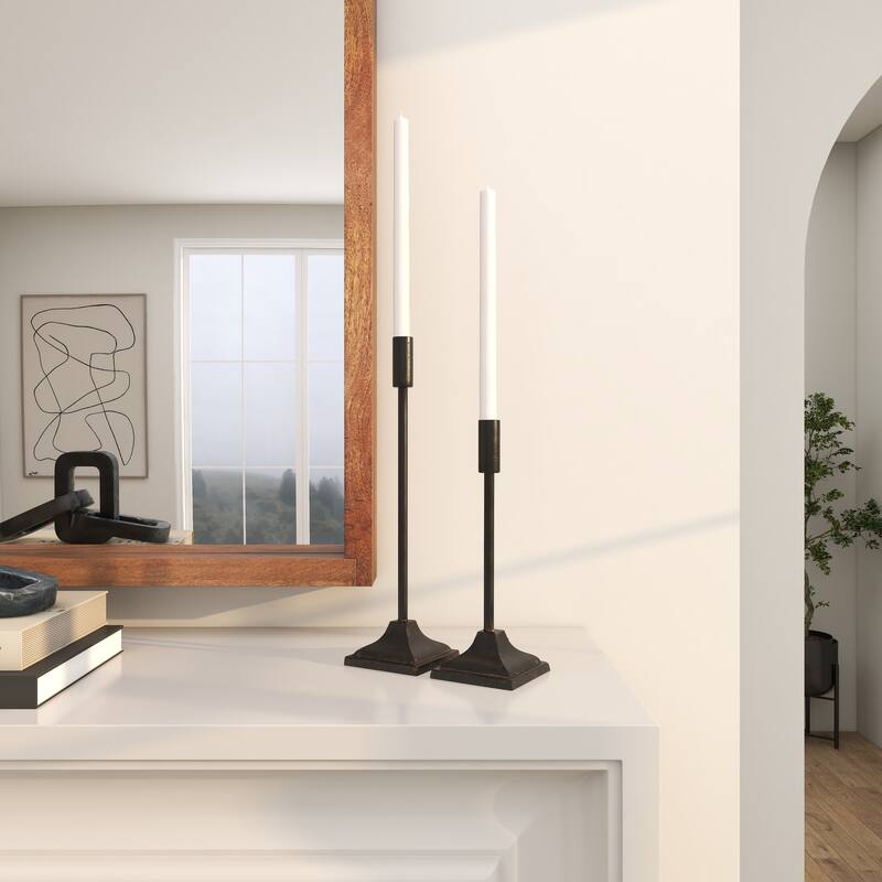 Black Metal Slim Minimalistic Candle Holder with Tapered Bases (Set of 2)