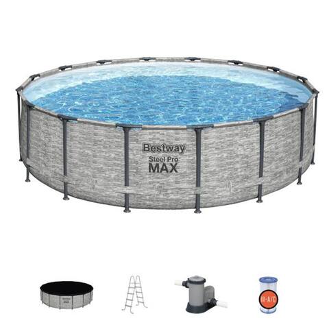 Bestway Steel Pro MAX 16 Foot Round Above Ground Pool Set with 3 Layer Liner - 153.86