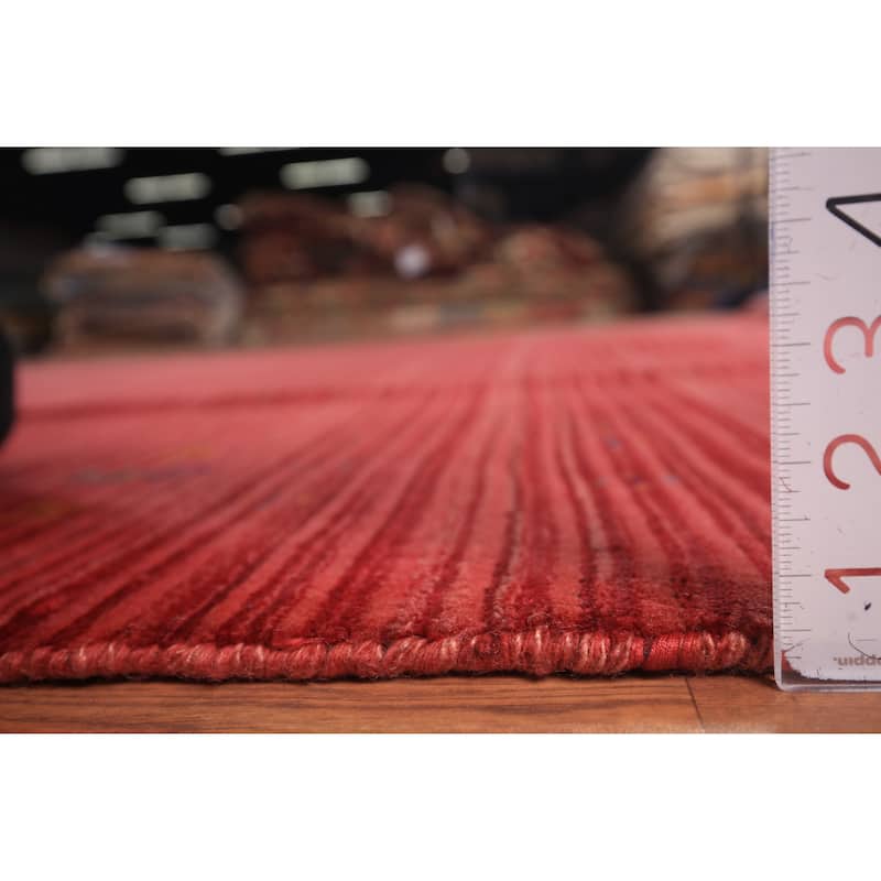 Striped Tribal Gabbeh Indian Area Rug Silk Carpet - 9'1" X 11'5"