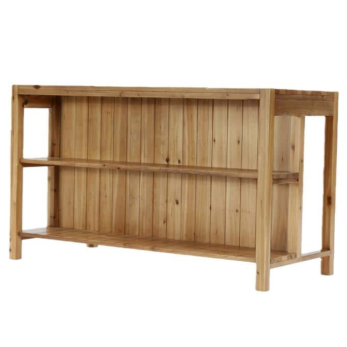 59.05" Solid Wood Farmhouse Kitchen Island with Open Storage Shelves