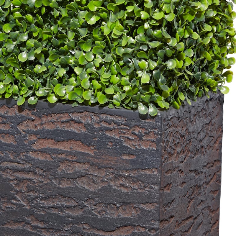 Faux Foliage Boxwood Hedge Tall Topiary with Realistic Leaves and Black or White Planter Box - Green - Roche River Decor