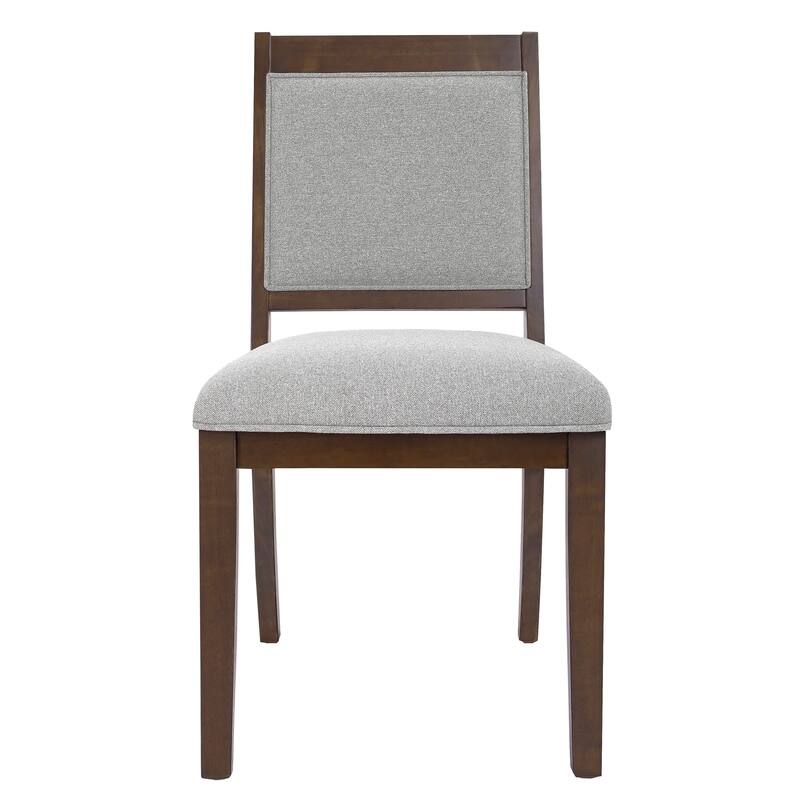 Tom Side Dining Chair Set of 2, Brown Solid Wood, Gray Woven Fabric