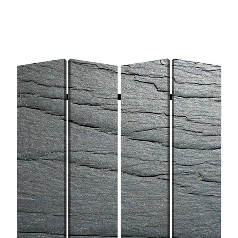 4 Panel Canvas and Metal Frame Room Divider, Slate Gray