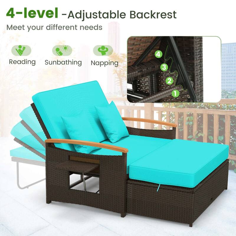 Costway Patio Rattan Daybed Set with Cushioned Loveseat & Storage - See Details