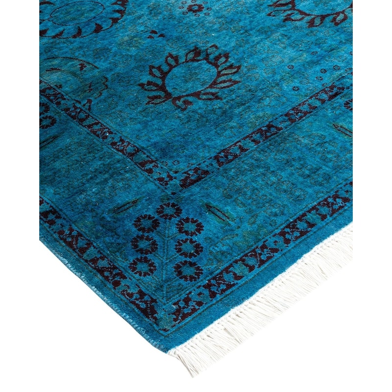 Overton Hand Knotted Wool Vintage Inspired Modern Contemporary Overdyed Blue Area Rug - 3' 1" x 5' 5"