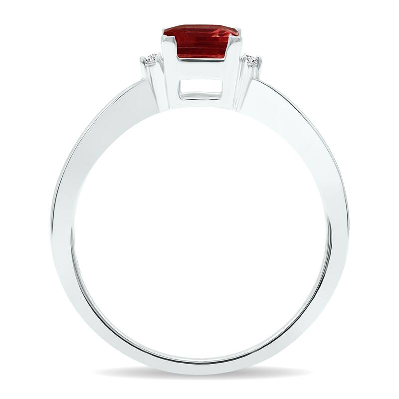 Women's Princess Cut Garnet and Diamond Classic Band in 10K White Gold