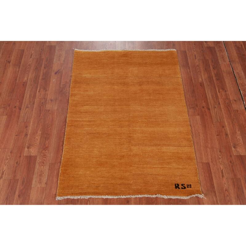 Yellow Rust Gabbeh Modern Rug Handmade Wool Carpet - 2'9" x 3'10"