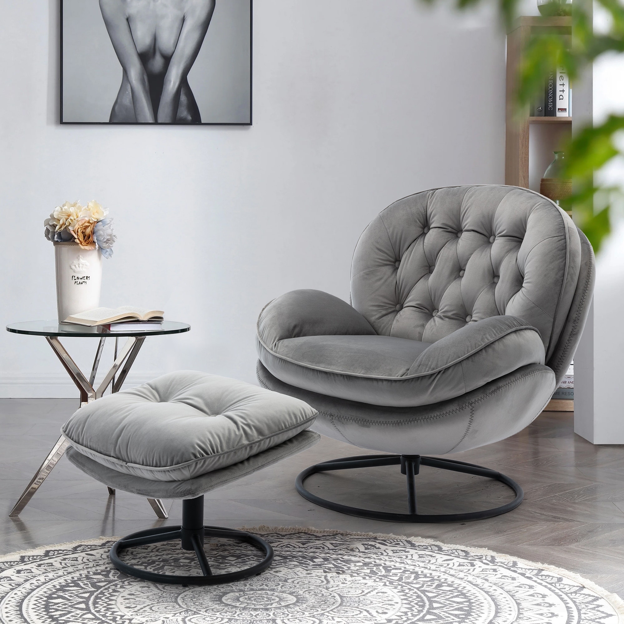 Living room store chair with ottoman