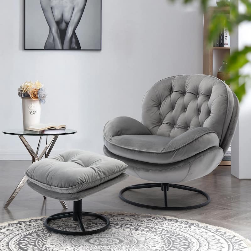 Accent chair TV Chair Living room Chair with Ottoman - Gray