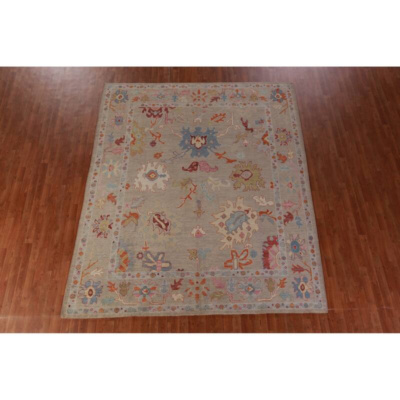 Hand Knotted Oriental 100% Wool Carpet Transitional All-Over Beige & Ivories Oushak Area Rug - 9' 10'' X 8' 5''