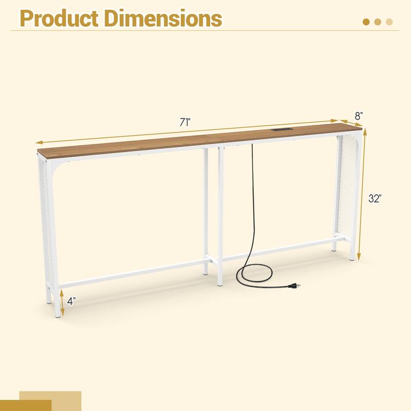 Gymax 71'' Console Table w/Power Outlet Metal Frame for Hallway Foyer
