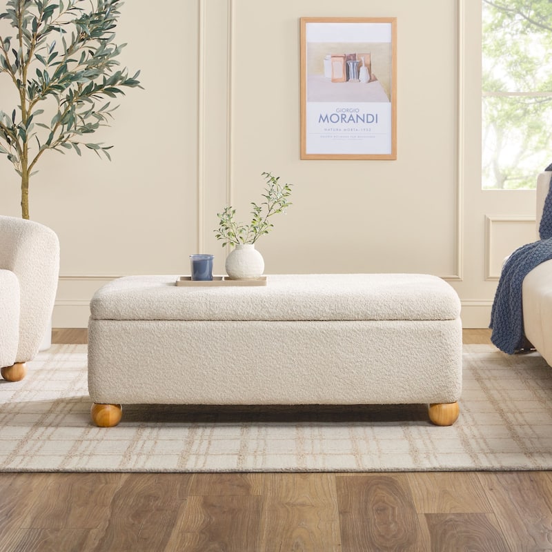 Walker Edison Contemporary Boucle Large Storage Ottoman - Ivory