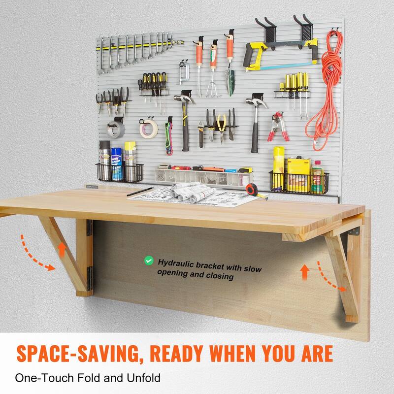 Natural Pine Wall Mounted Folding Table Desk, Space Saving and 100 lbs Load Capacity
