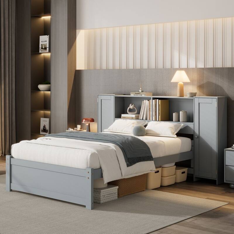 Platform Bed with Storage Headboard and Lockers