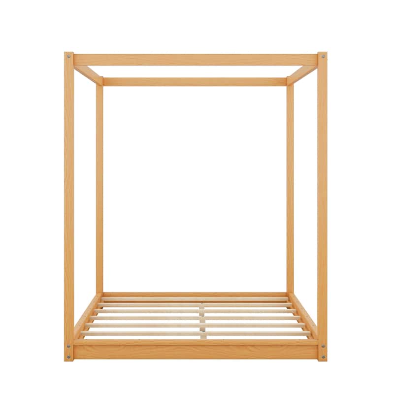 Wooden Canopy Platform Bed with Support Legs