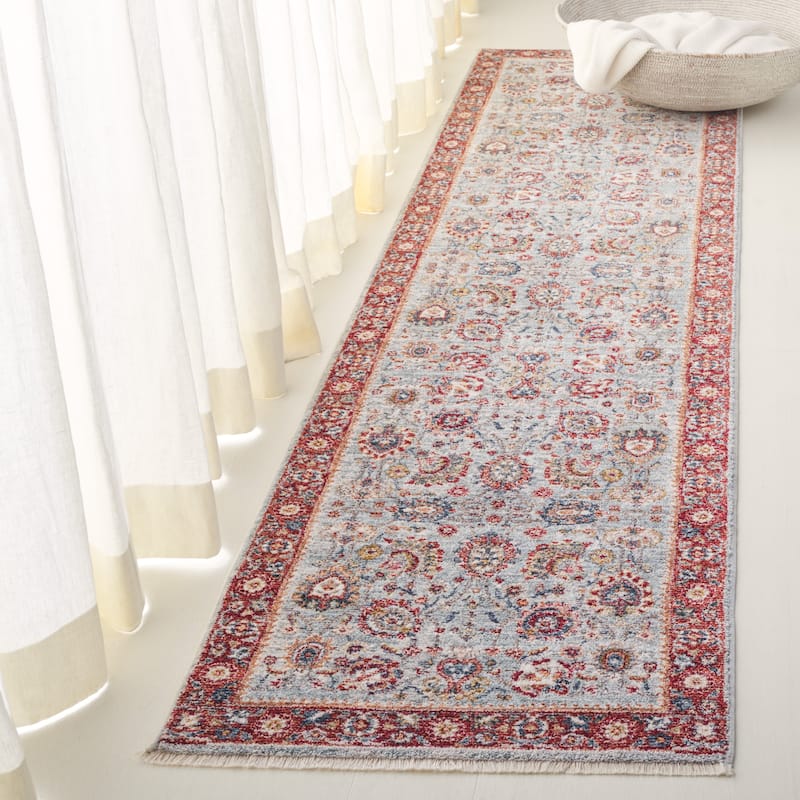 Lauren Ralph Lauren Eriko Traditional Oriental Rug - 2' x 8' Runner - Grey Blue/Red