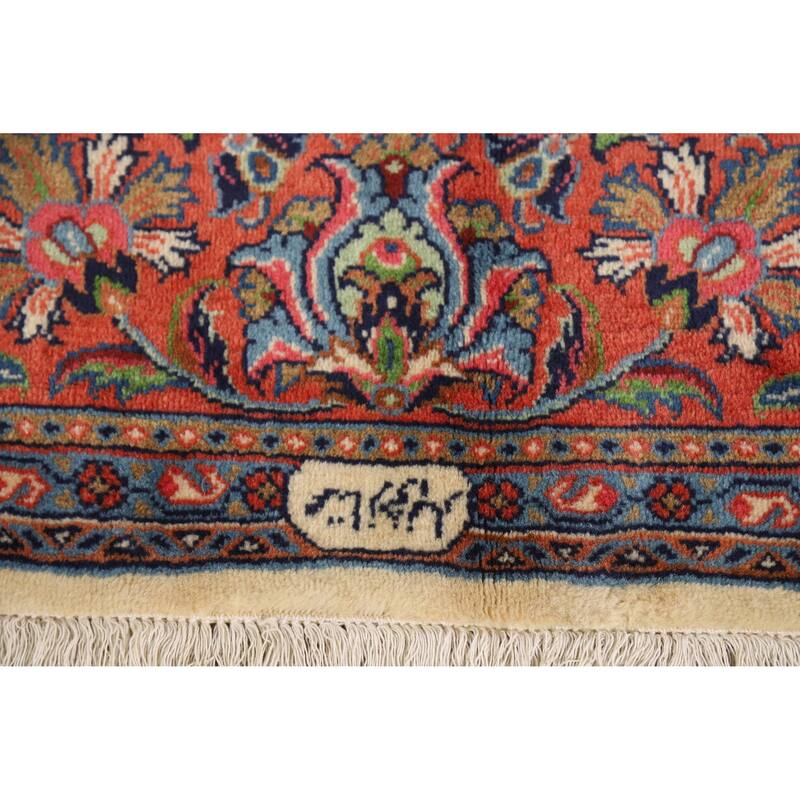Hand Knotted Oriental 100% Wool Carpet Traditional All-Over Beige & Ivories Sarouk Area Rug - 9' 10'' X 6' 7''