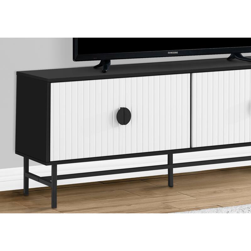 Contemporary 60-Inch TV Console, Black Laminate & Metal Frame, Storage Cabinet with Wire Management for Living Room