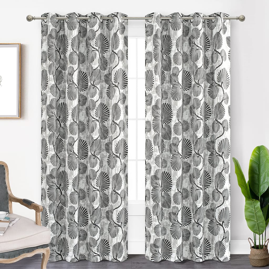 DriftAway Luca Blackout Curtains Natural Botanical Leaves Printed Drapes 2 Panels