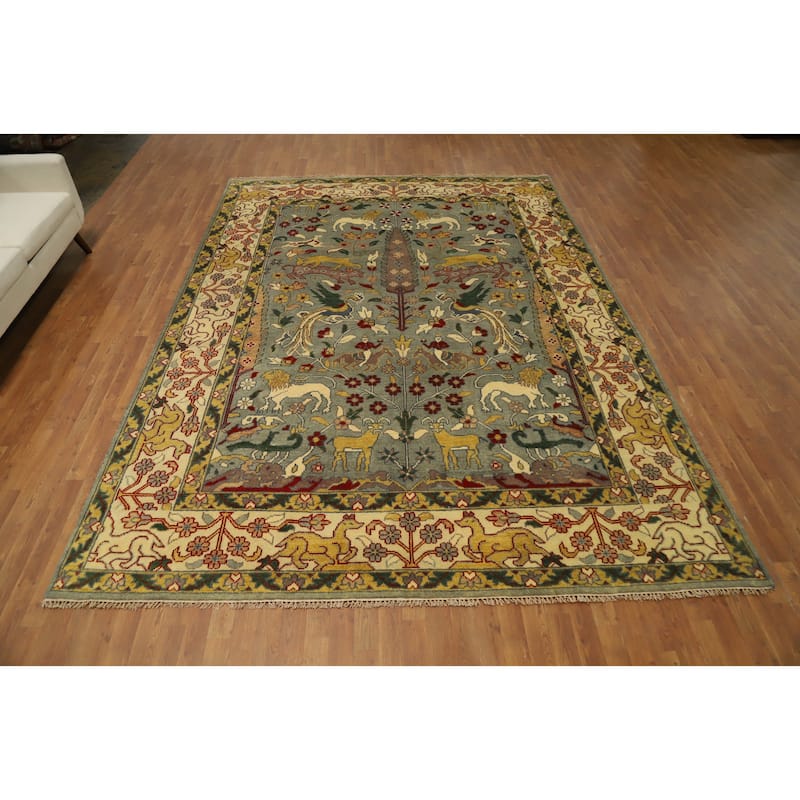 Hand Knotted Oriental 100% Wool Carpet Traditional Floral Greys & Charcoal Ziegler Area Rug - 11' 11'' X 8' 8''