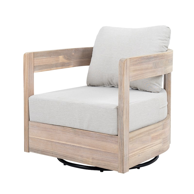 Christopher Knight Home - Telluride Modern Outdoor Solid Wood Swivel Club Chair with Cushioned Comfort