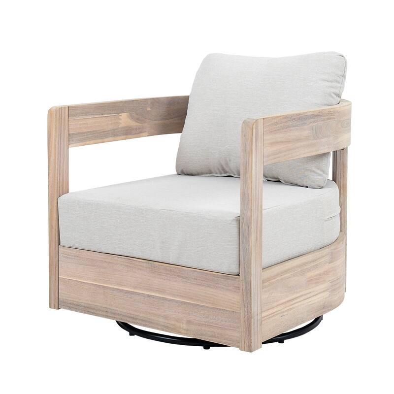 Roomfitters Telluride Outdoor Acacia Wood Swivel Club Chair with Cushions - Single Unit
