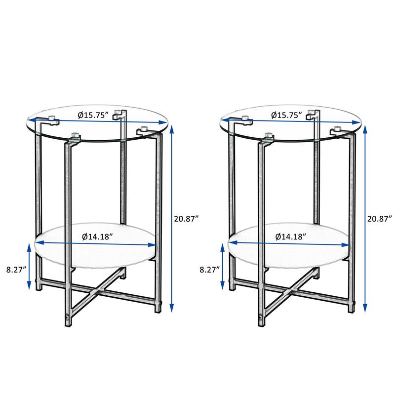 2-Piece Set (Clear) Tempered Glass End Table