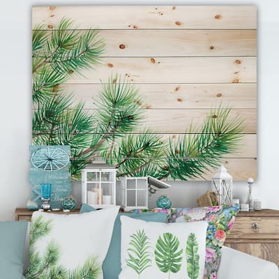 Designart 'Pine Tree Branches' Traditional Print on Natural Pine Wood