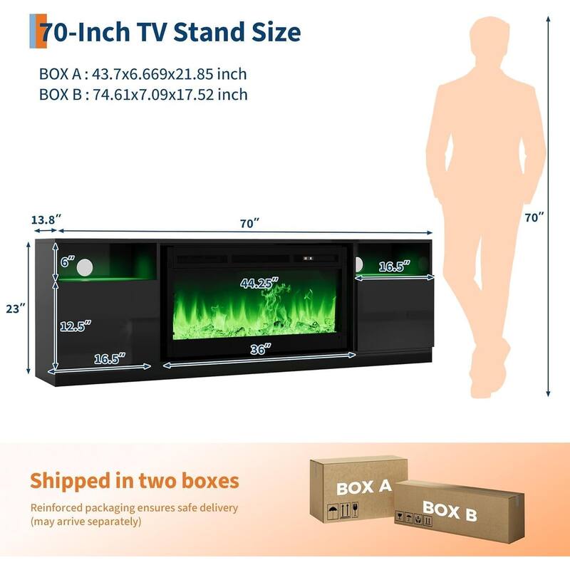 TV Stand For TVs Up To 80" With 36" Electric Fireplace Included