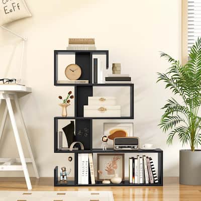 1/2 PCS S-shaped Bookshelf 5Tier Modern Geometric Stepped Bookcase