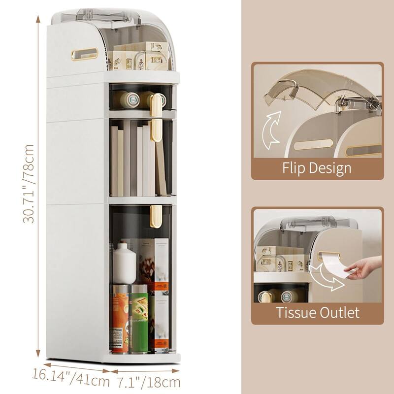 Bathroom Storage Cabinet with Wheels - 3-Tier Slim Narrow Organizer for Small Spaces, Transparent Drawers