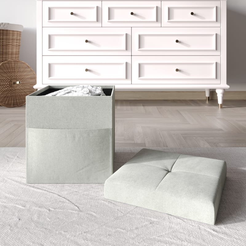 Chico Tufted Upholstered Folding Storage Bench - 12" - Light Grey
