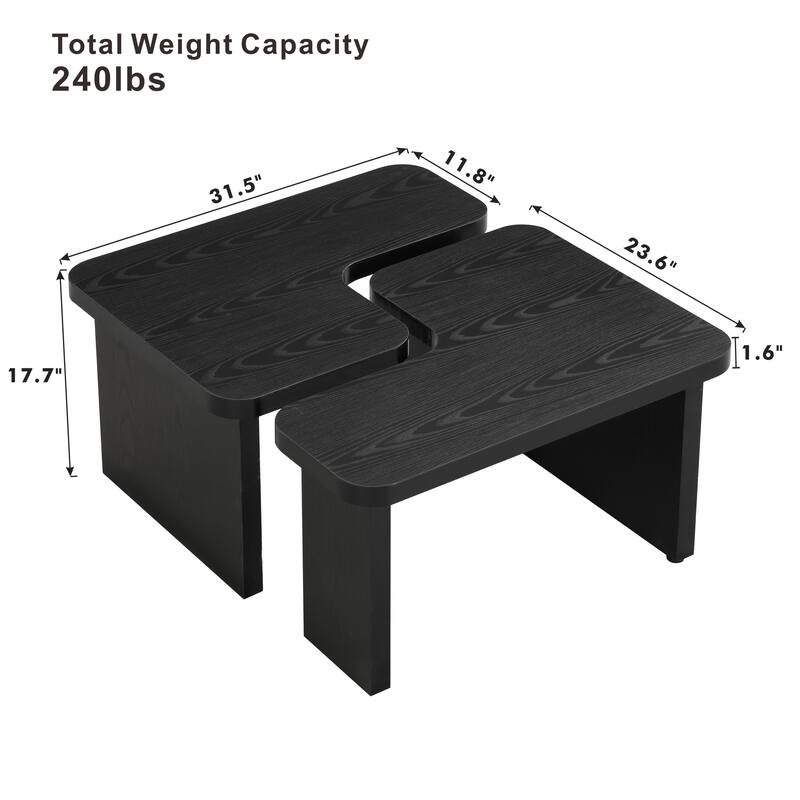 Rectangle Wood Detachable Coffee Table, Single L Shape Farmhouse Coffee Table